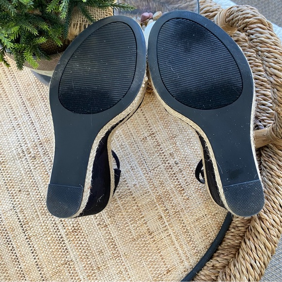 Black Open Toe Mesh Espadrille Ankle Strap Wedge Sandal - Picture 6 of 9